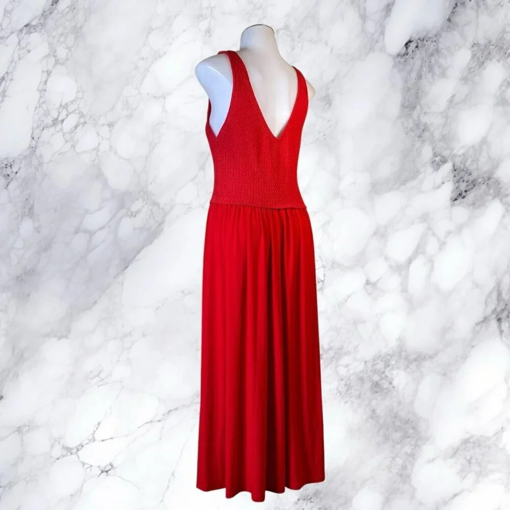 Zara Knit Bodice Midi Dress in Red